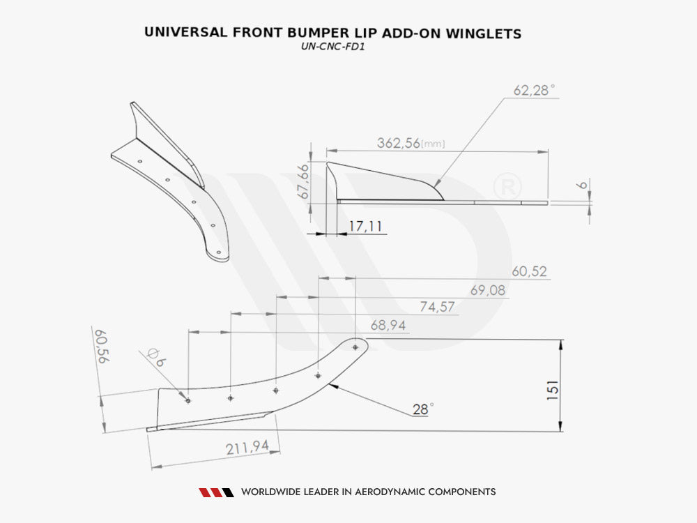 Maxton Design Universal Front Bumper LIP Add-on Winglets