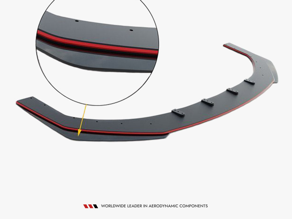 Maxton Design Street PRO Front Splitter + Flaps Ford Mustang GT Mk6 - Black-Red + Gloss Flaps