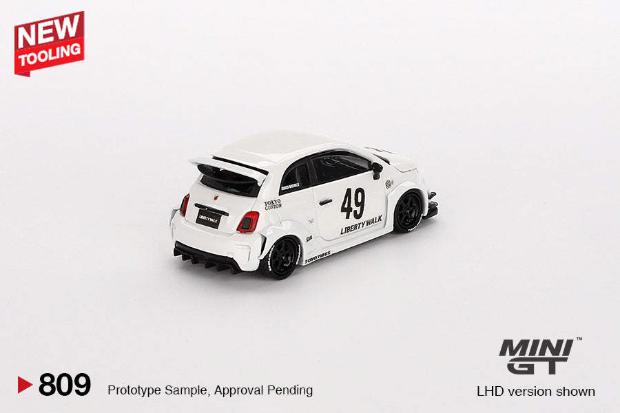 Mini GT Abarth Model Car - Abarth 595 LB-Works x Abas Works White