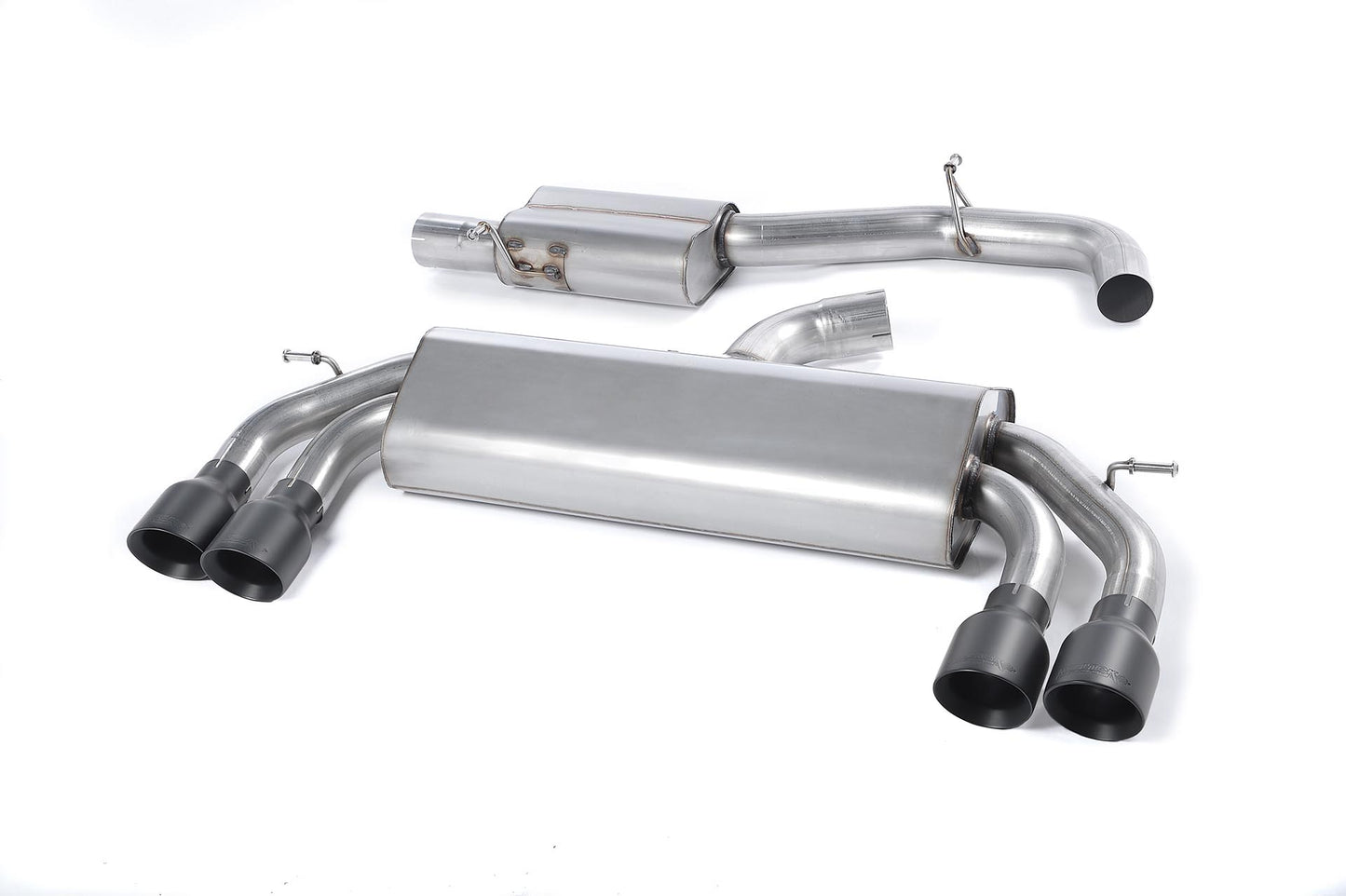 Audi S3 8V/8V.2 - Non-Valved & Resonated (Quieter) Cat-Back Race Exhaust System with Quad Round Cerakote Black Trims