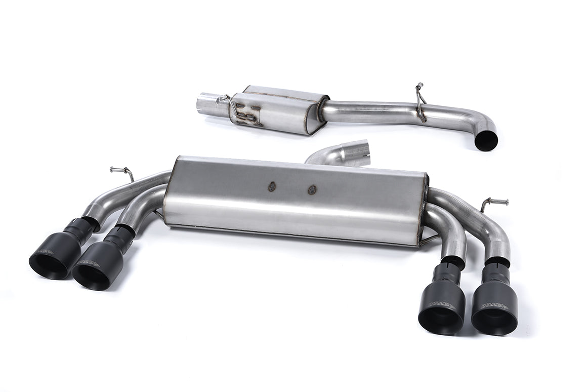 Audi S3 8V/8V.2 Sportback Non GPF - Non-Valved & Resonated (Quieter) Cat-Back Race Exhaust System with Quad Round Cerakote Black Trims
