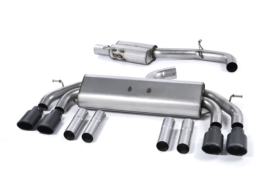 Audi S3 8V/V.2 - Non-Valved & Resonated (Quieter) Cat-Back Race Exhaust System with Quad Oval Cerakote Black Trims