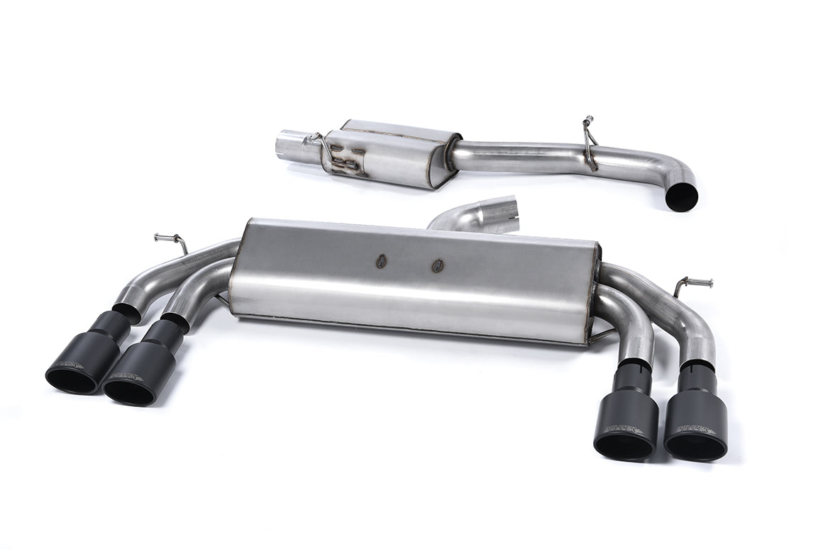 Audi S3 8V/8V.2 Sportback Non GPF - Non-Valved & Resonated (Quieter) Cat-Back Race Exhaust System with Quad Oval Cerakote Black Trims