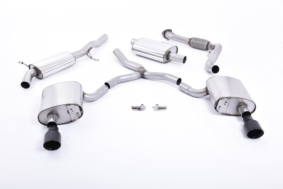 Audi A4 2.0 B9 Quattro - Resonated (Quieter) Cat-Back Exhaust System with Dual GT-100 Cerakote Black Trims
