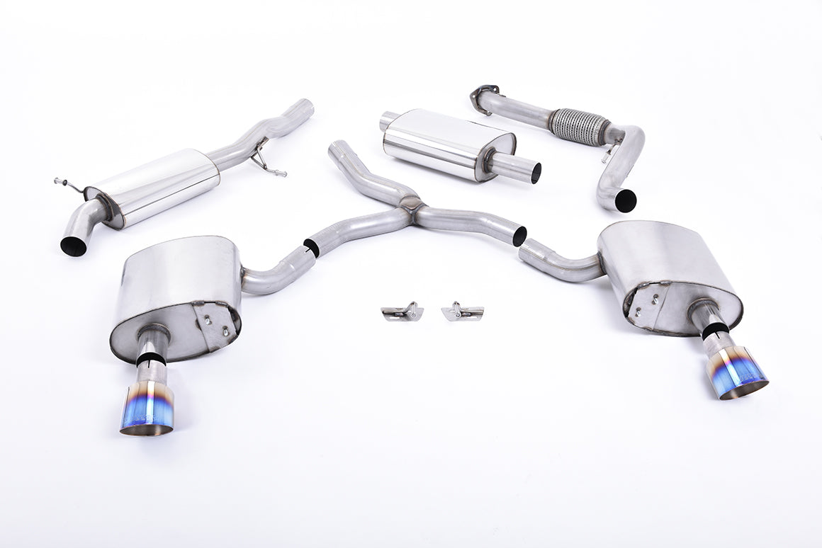 Audi A4 2.0 B9 Quattro - Resonated (Quieter) Cat-Back Exhaust System with Dual GT-100 Burnt Titanium Trims