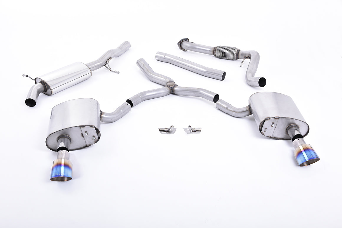 Audi A4 2.0 B9 Quattro - Road+ Part Resonated Cat-Back Exhaust System with Dual GT-100 Burnt Titanium Trims