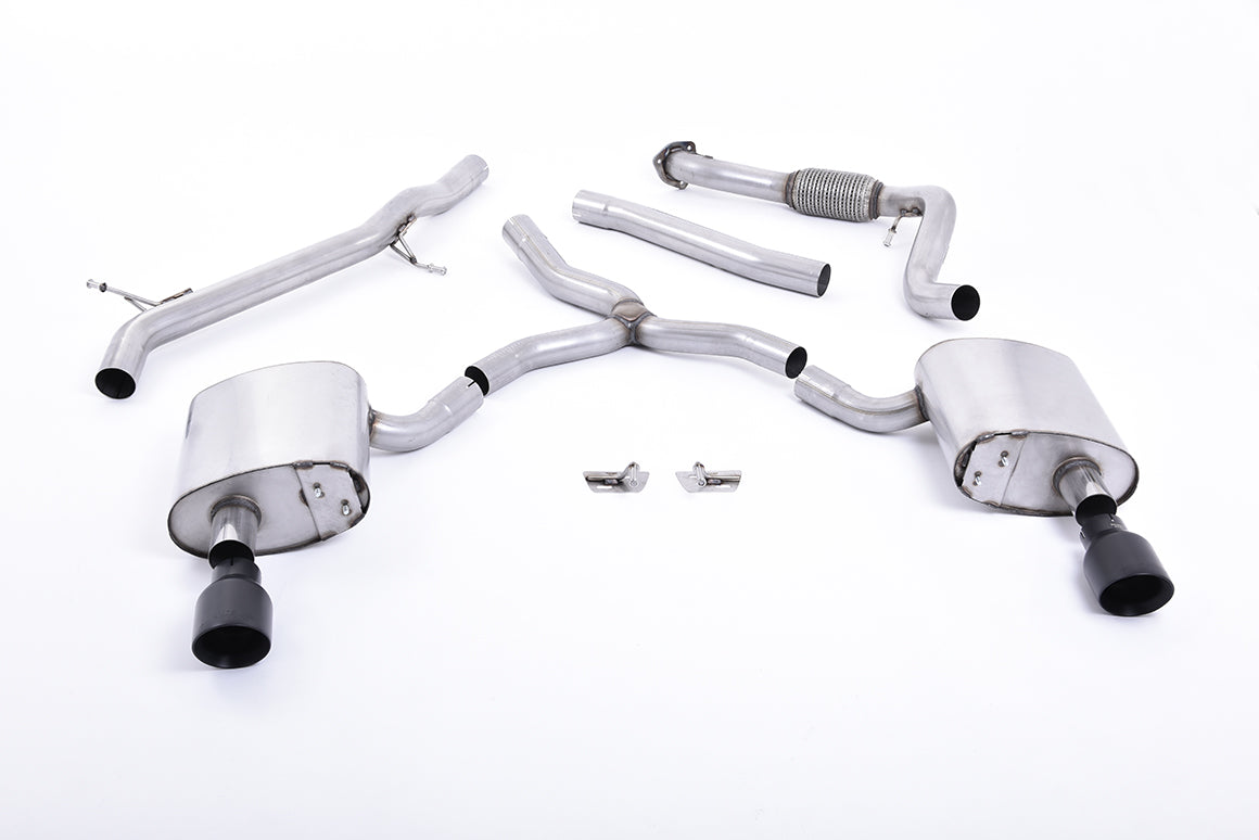 Audi A4 2.0 B9 Quattro - Non-Resonated (Louder) Cat-Back Exhaust System with Dual GT-100 Cerakote Black Trims