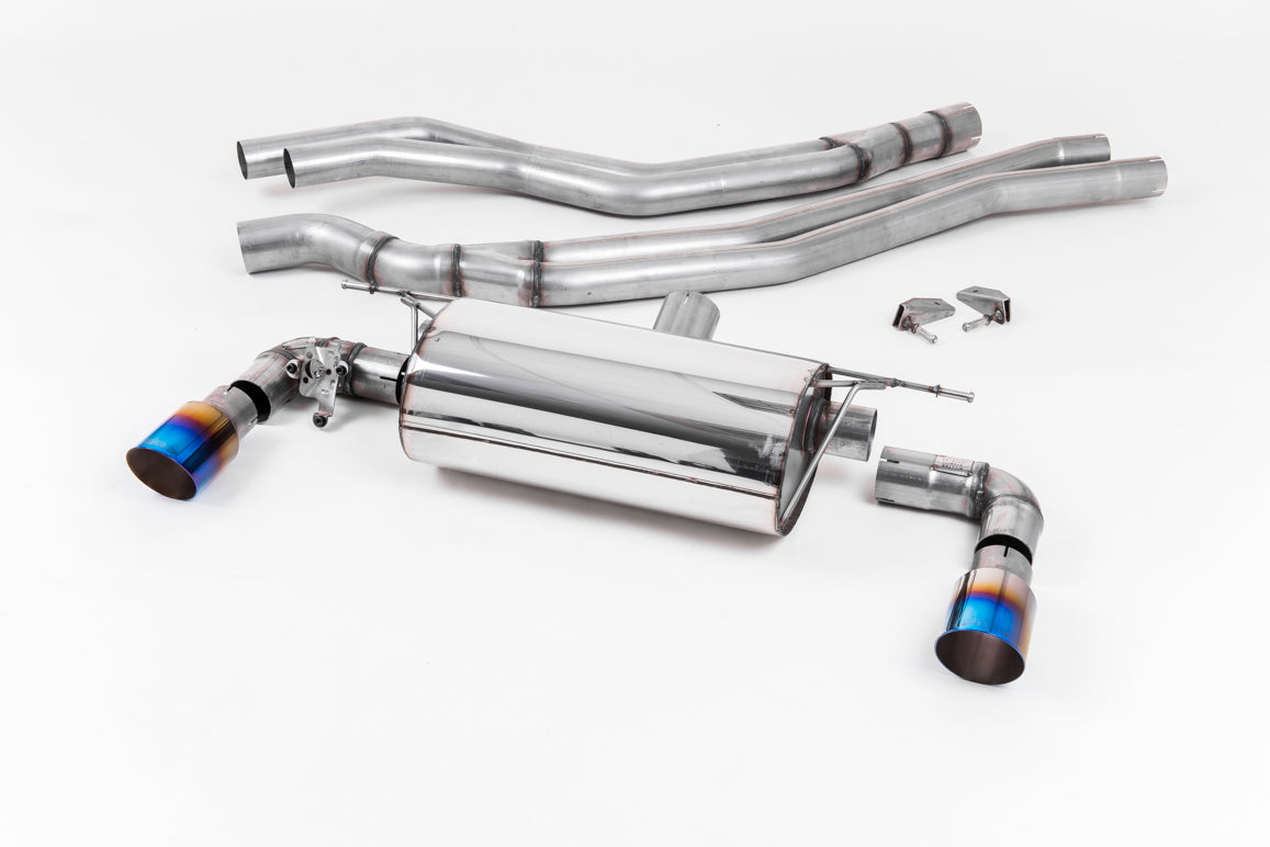Non-Resonated (Louder) Race Cat-Back Exhaust System with Burnt Titanium GT-90 Trims