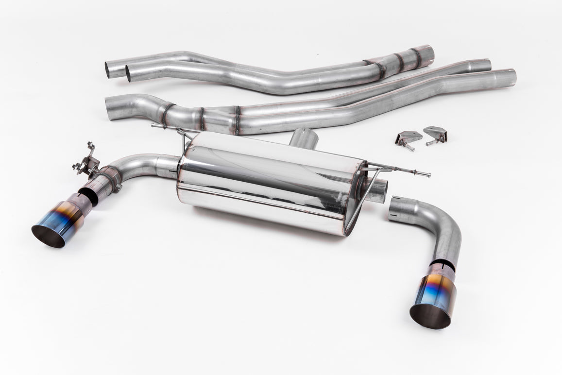 Non-Resonated (Louder) Race Cat-Back Exhaust System with Burnt Titanium GT-90 Trims