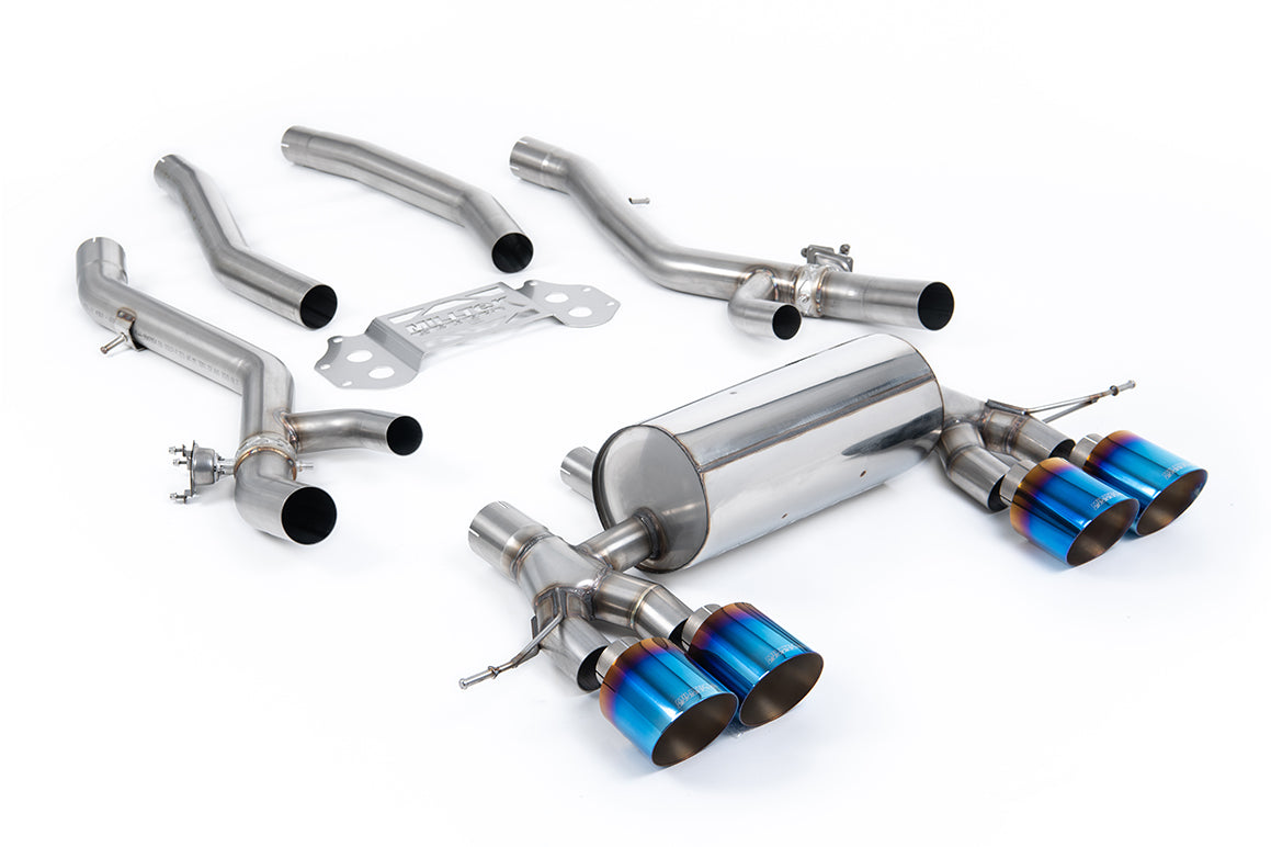 BMW G8X M3/M4 - OPF/GPF Back with Centre Resonator Bypass System with GT-115 Burnt/Blue Titanium Trims