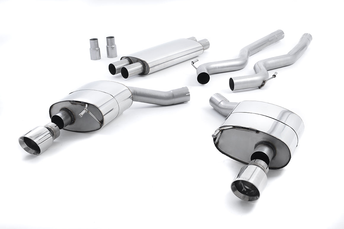 Ford Mustang 5.0 V8 GT (Fastback) - Resonated (Quieter) Cat-Back Exhaust System with Polished GT-100 Trims