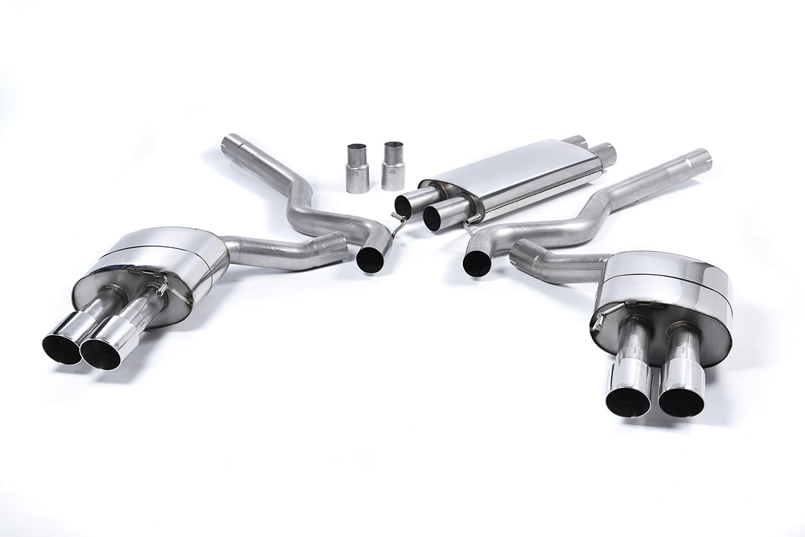 Ford Mustang 5.0 V8 GT (Fastback) - Resonated (Quieter) Cat-Back Exhaust System with Quad Polished GT-90 Trims (For Roush Valance)