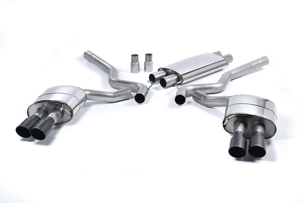 Ford Mustang 5.0 V8 GT (Fastback) - Resonated (Quieter) Cat-Back Exhaust System with Quad Black GT-90 Trims (For Roush Valance)