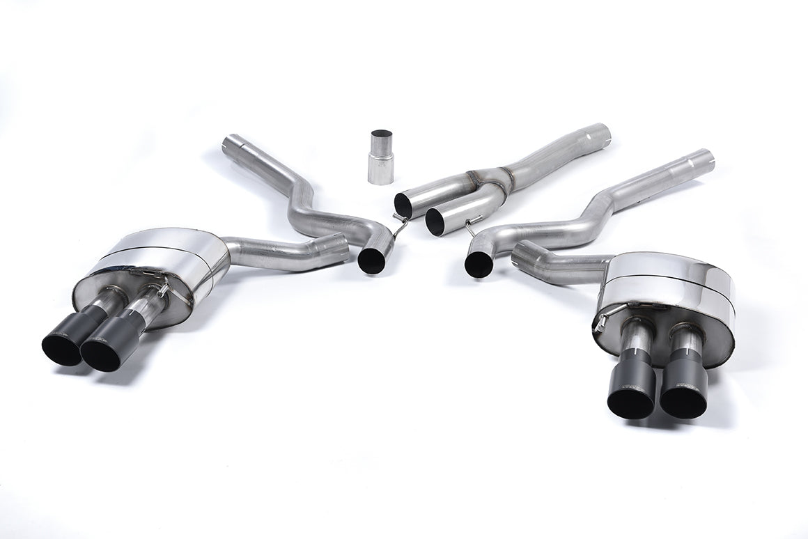 Ford Mustang 2.3 (S550 Fastback) - Non-Resonated (Louder) Cat-Back Exhaust System with GT-90 Cerakote Black Trims (For Roush Valance)