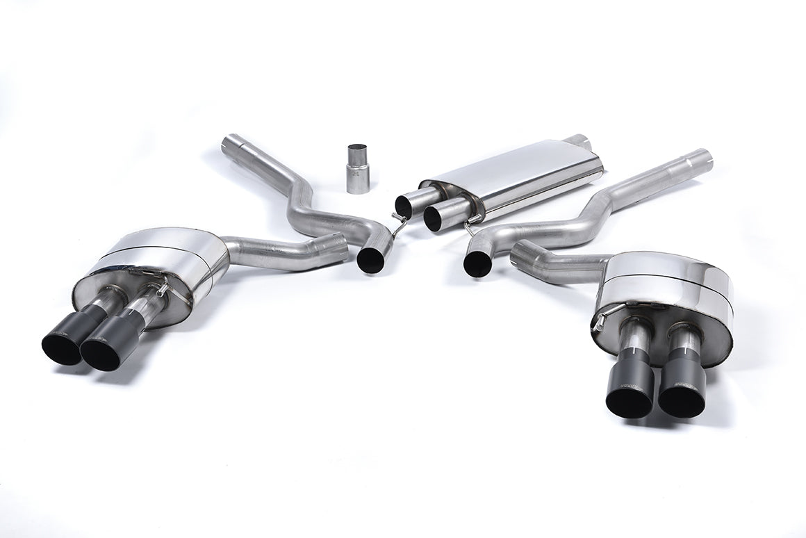 Ford Mustang 2.3 (S550 Fastback) - Resonated (Quieter) Cat-Back Exhaust System with GT-90 Cerakote Black Trims (For Roush Valance)