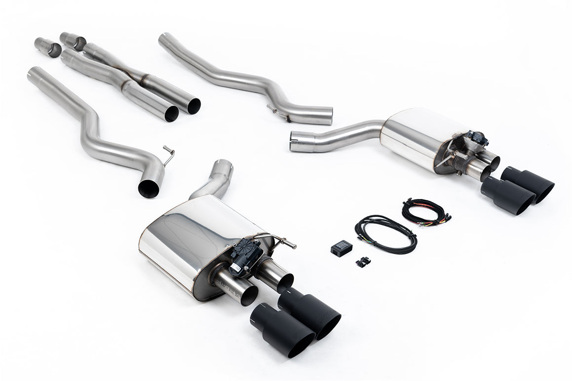 Ford Mustang 5.0 V8 GT (Fastback) - Valved Cat-Back Exhaust System with Quad Black GT-90 Trims