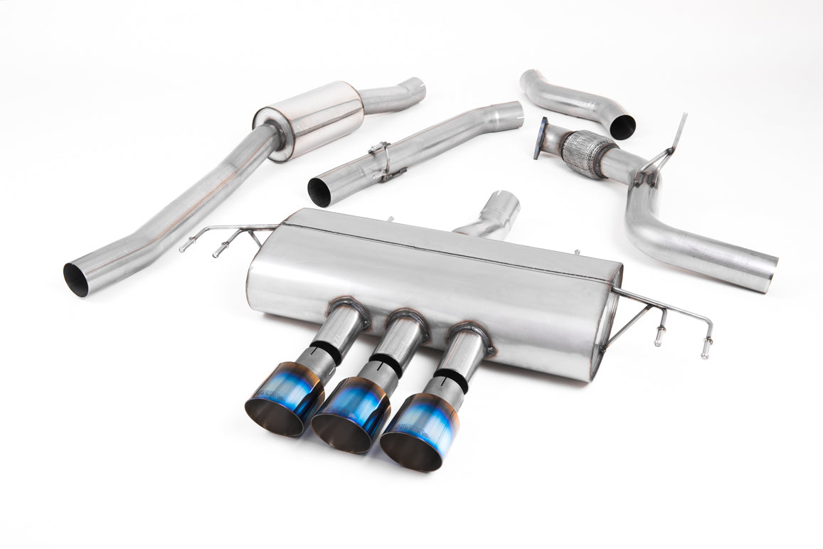 Honda Civic FK8 Type R - Part Resonated Road+ Cat Back Exhaust System with 3 x Burnt Titanium GT-100 Trims