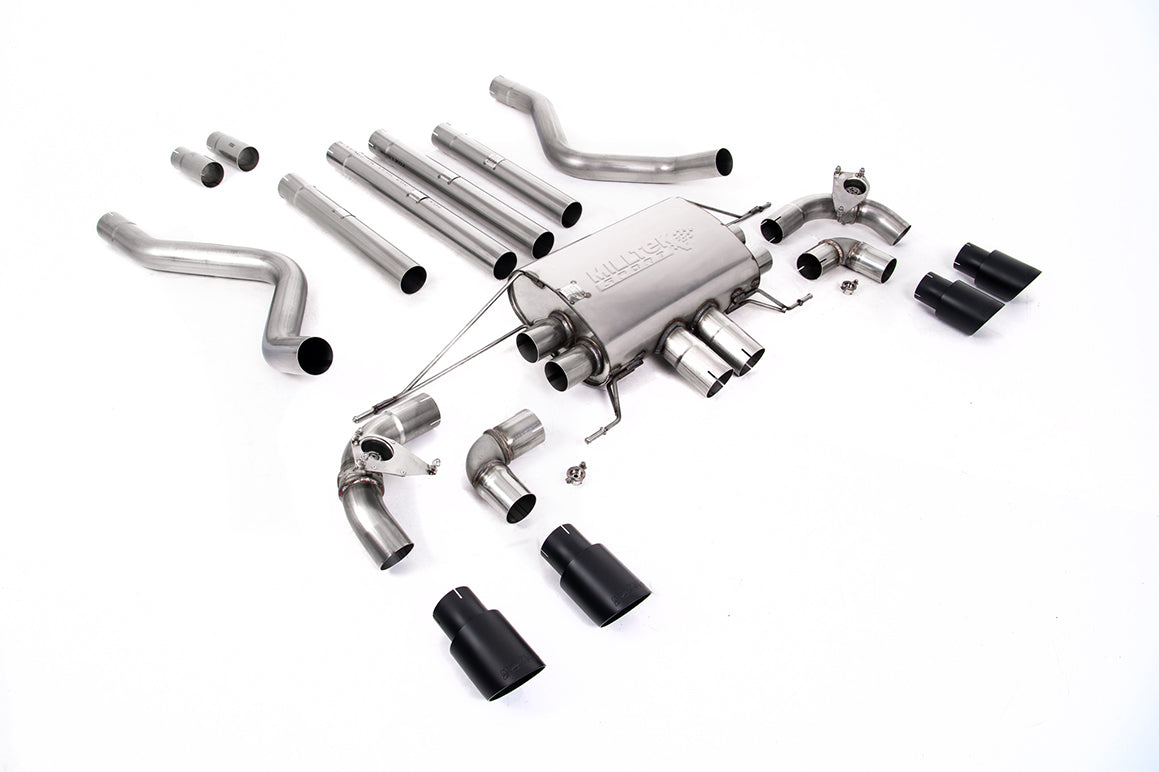 Land Rover Defender 110 5.0 V8 (NAS Non GPF Models) - Cat Back Valved System with Cerakote Black Trims - Non Resonated (Loudest)