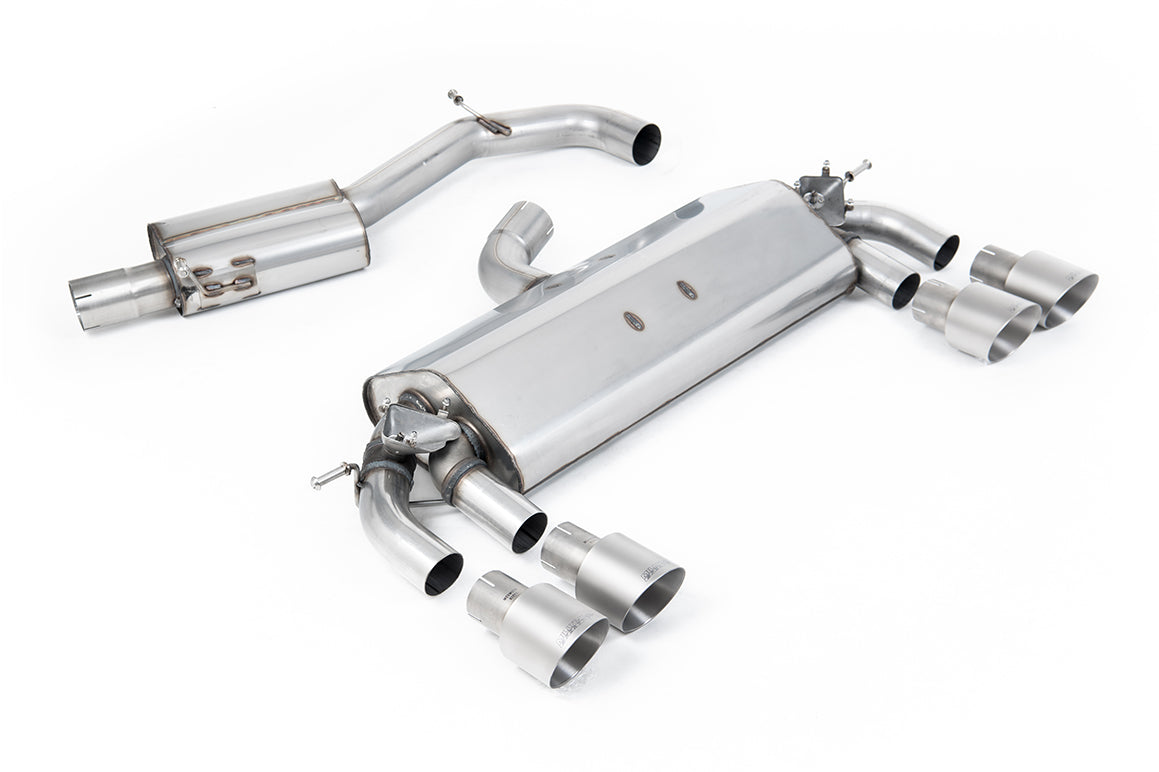 VW Golf R MK7 2.0 TSI (76.2mm systems) - Resonated (Quieter) Cat-Back Exhaust System with Titanium GT-100 Round Trims