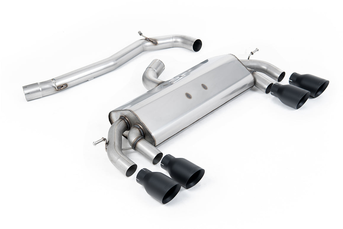 VW Golf R MK7 2.0 TSI (76.2mm systems) - Non-Resonated RACE (Quieter) Cat-Back Exhaust System with Cerakote Black GT-100 Round Trims