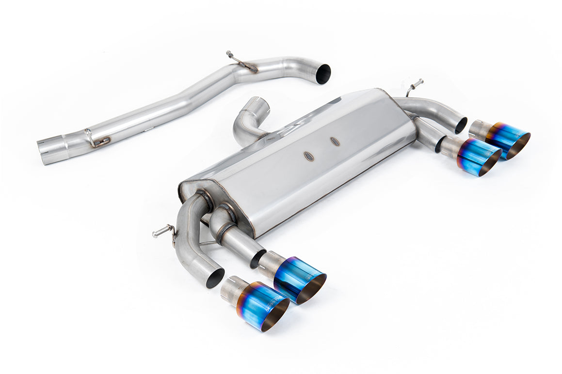 VW Golf R MK7 2.0 TSI (76.2mm systems) - Non-Resonated RACE (Louder) Cat-Back Race Exhaust System with Burnt Titanium GT-100 Round Trims