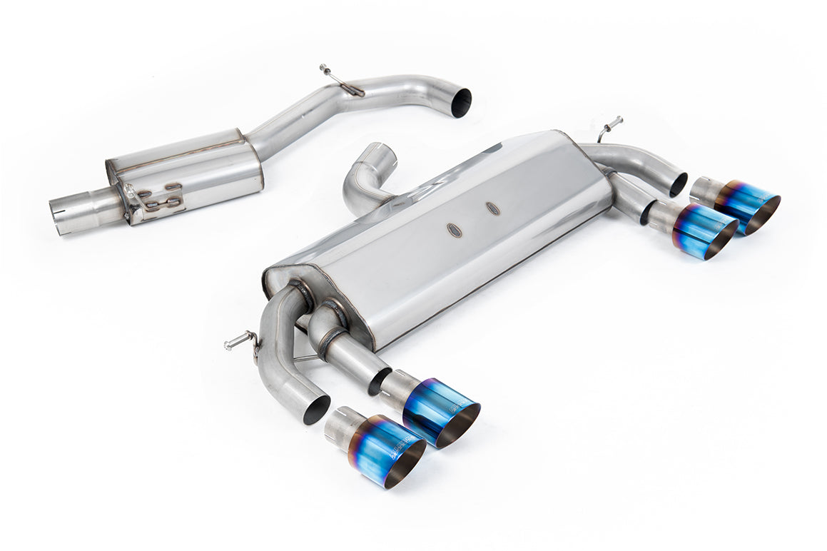 VW Golf R MK7 2.0 TSI (76.2mm systems) - Resonated RACE (Quieter) Cat-Back Exhaust System with Burnt Titanium GT-100 Round Trims