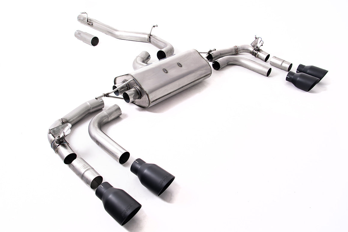 VW Tiguan R EA888.4 MQB EVO (GPF Models) - Non-Resonated (Louder) GPF/OPF Back Exhaust System with GT-100 Cerakote Black Trims - Re-uses Factory Valve Motors
