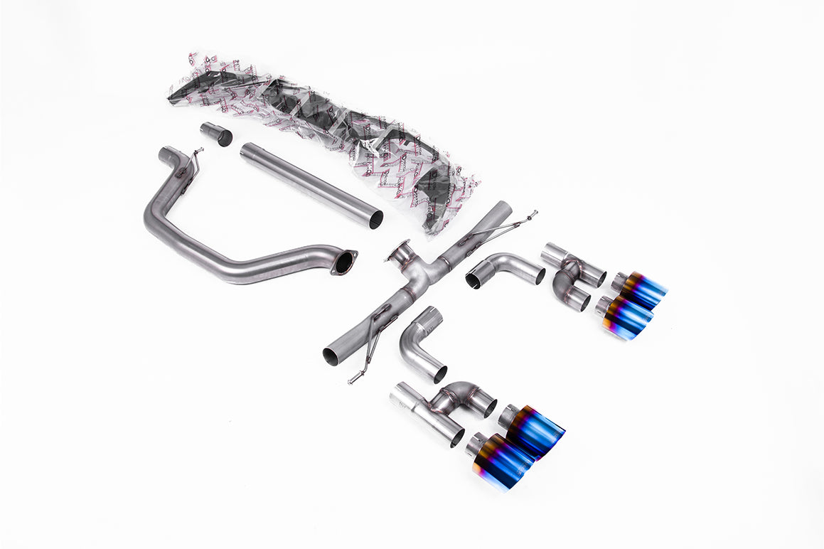 VW Golf GTI Mk8 - Particulate Filter-Back - Golf R Style - Race (Loudest) with Burnt / Blue Titanium Tips