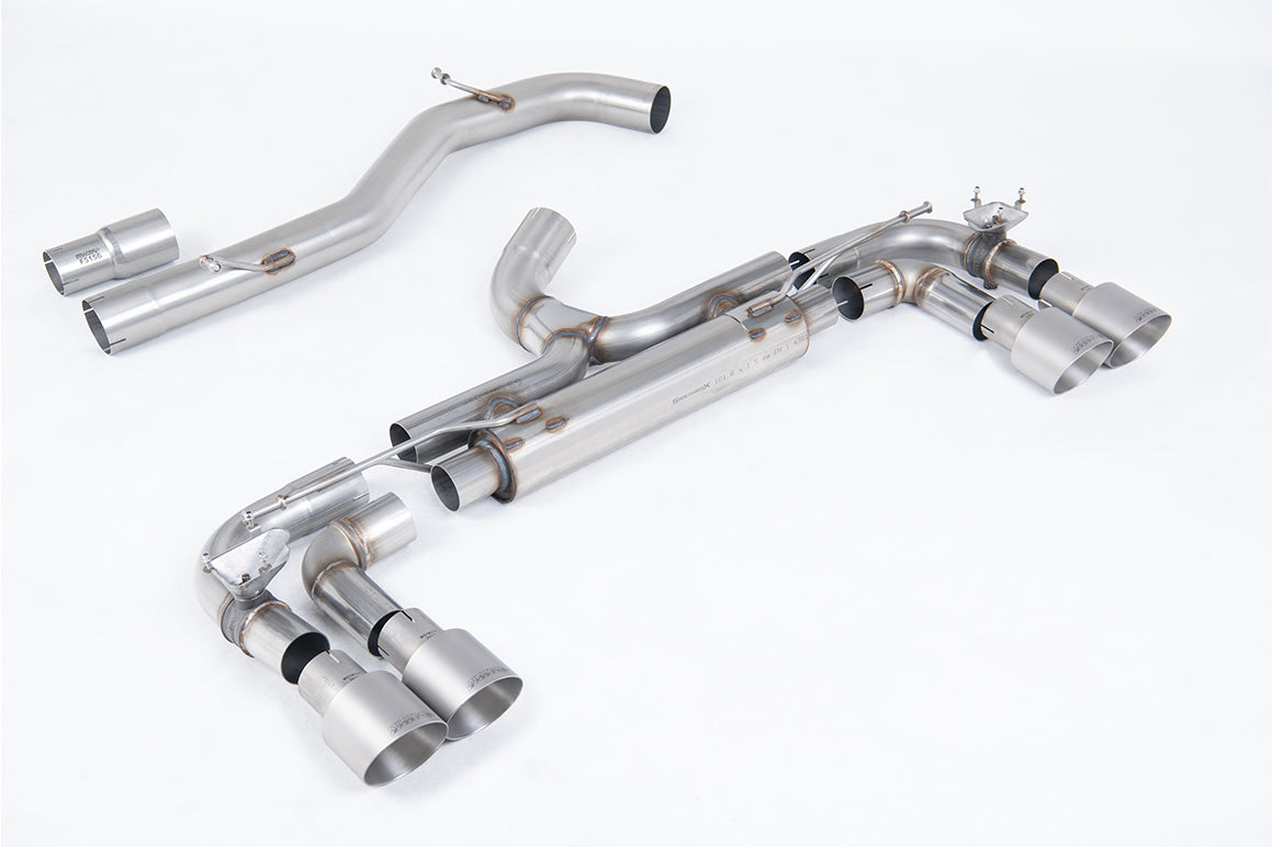 VW Golf R MK7 - 80mm Race Cat-back with GT-100 Brushed Titanium Trims (Non-Resonated - Loudest)