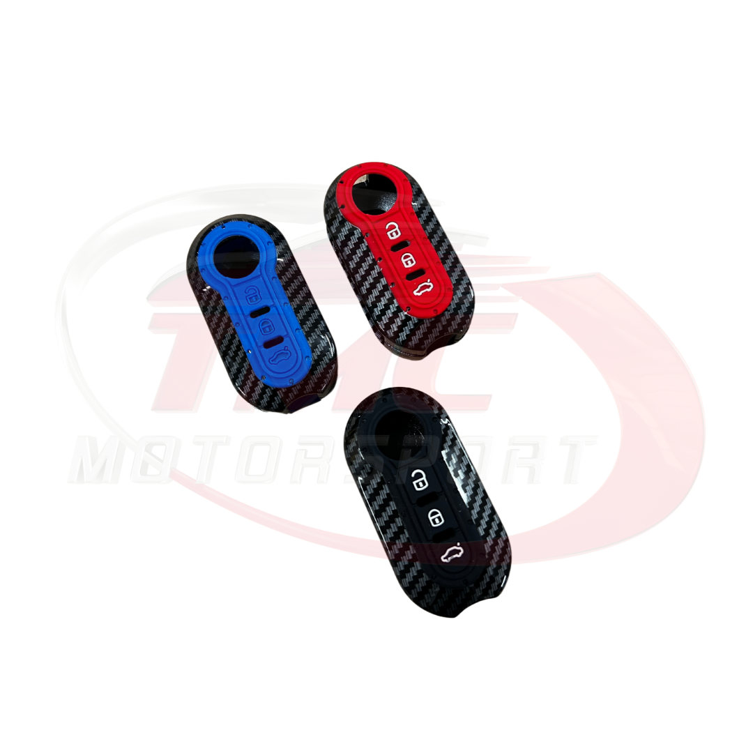 Fiat 500/Abarth 500 / 595 / 695 & Punto Carbon Fibre Look Plastic Key Cover Case Bundle - TMC Motorsport