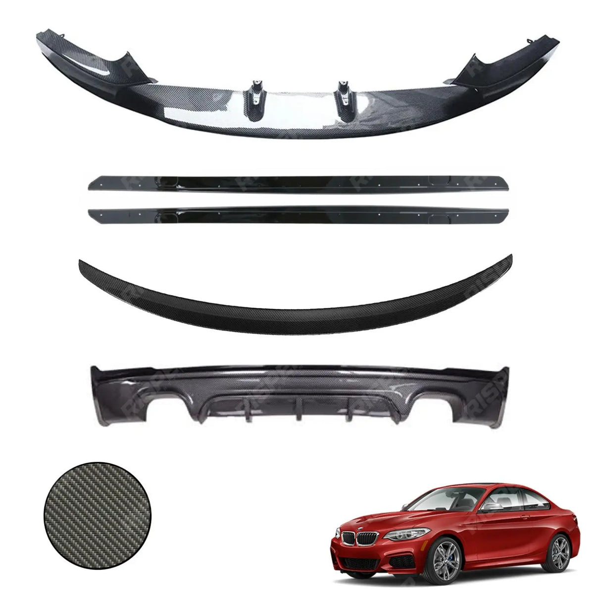 Carbon Look Full Aero Body Kit Diffuser 00___00 For BMW 2 Series F22 M Sport 2014-2021