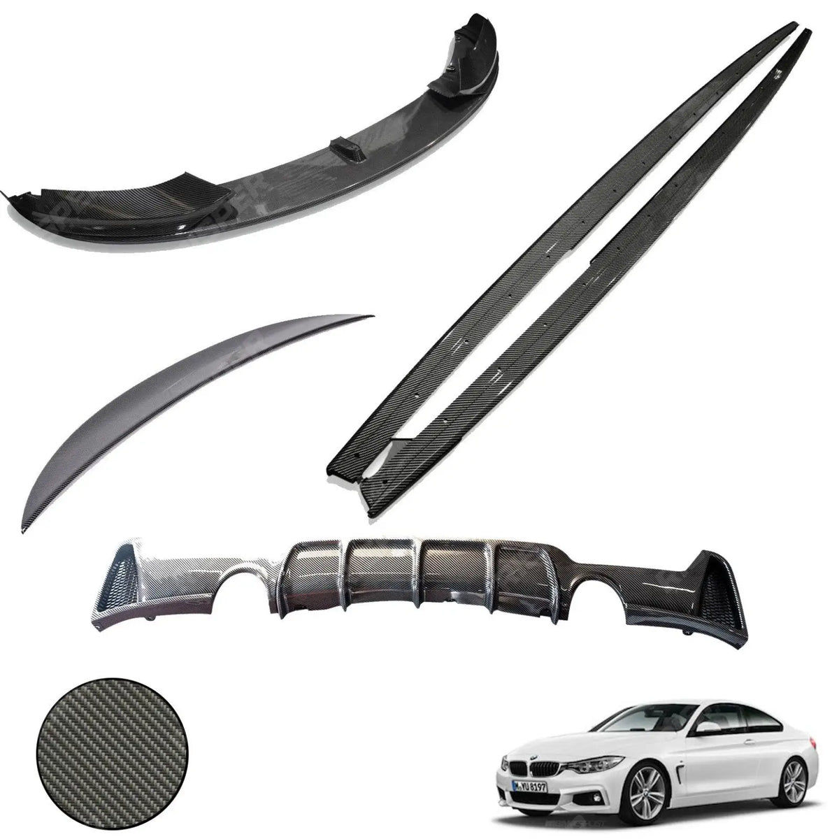 Carbon Look Full Aero Body Lip Kit Diffuser 0___0 For BMW 4 Series F32 M Sport 2014-2020