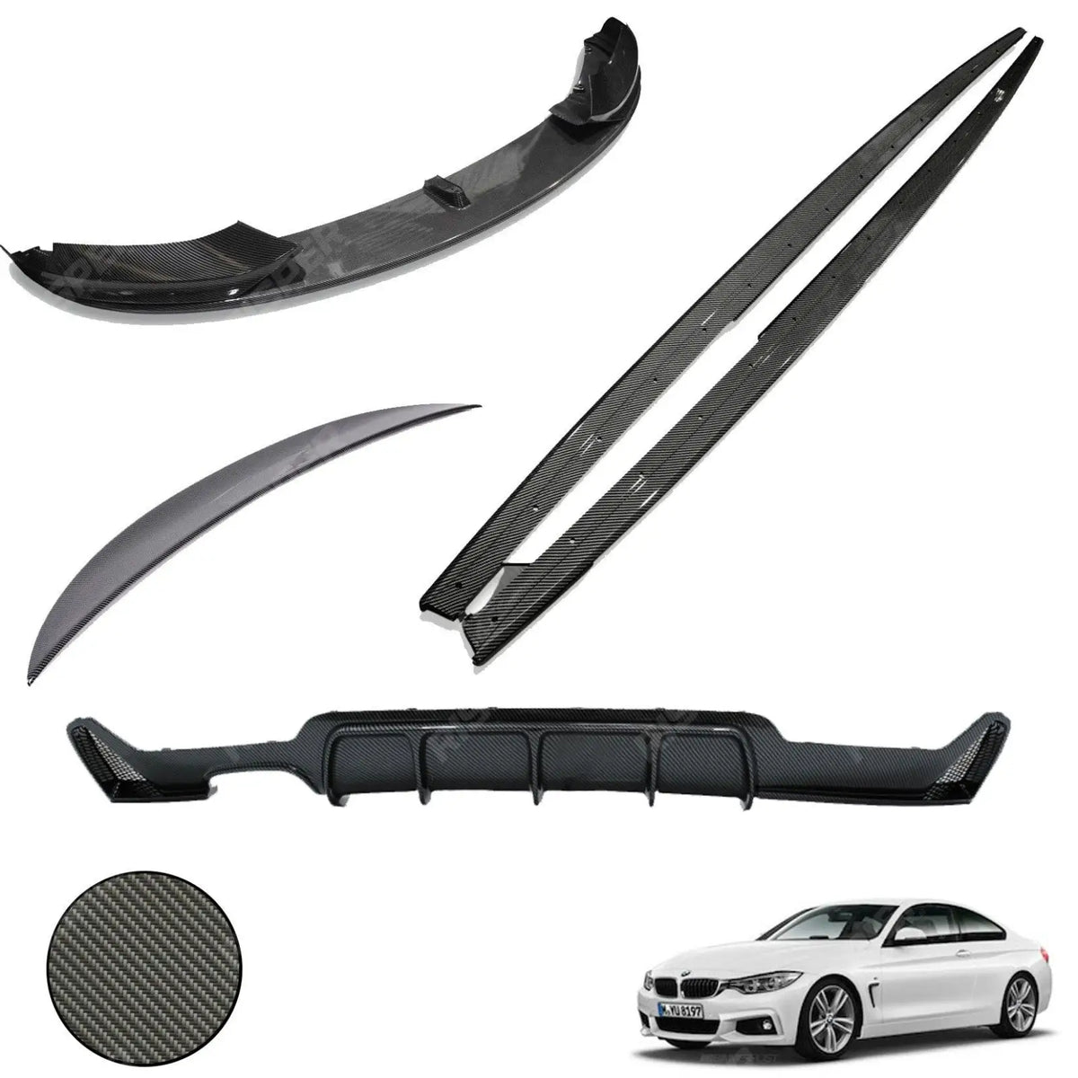 Carbon Look Full Aero Body Lip Kit Diffuser 00___ For BMW 4 Series F32 M Sport 2014-2020