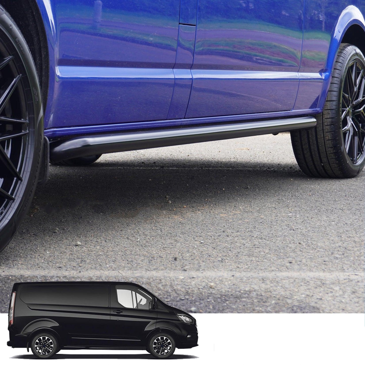 Ford Transit Custom LWB 2012 - 2024 - 2.4 Inch Gloss Black OE Style Sportline Side Bars - TMC Motorsport