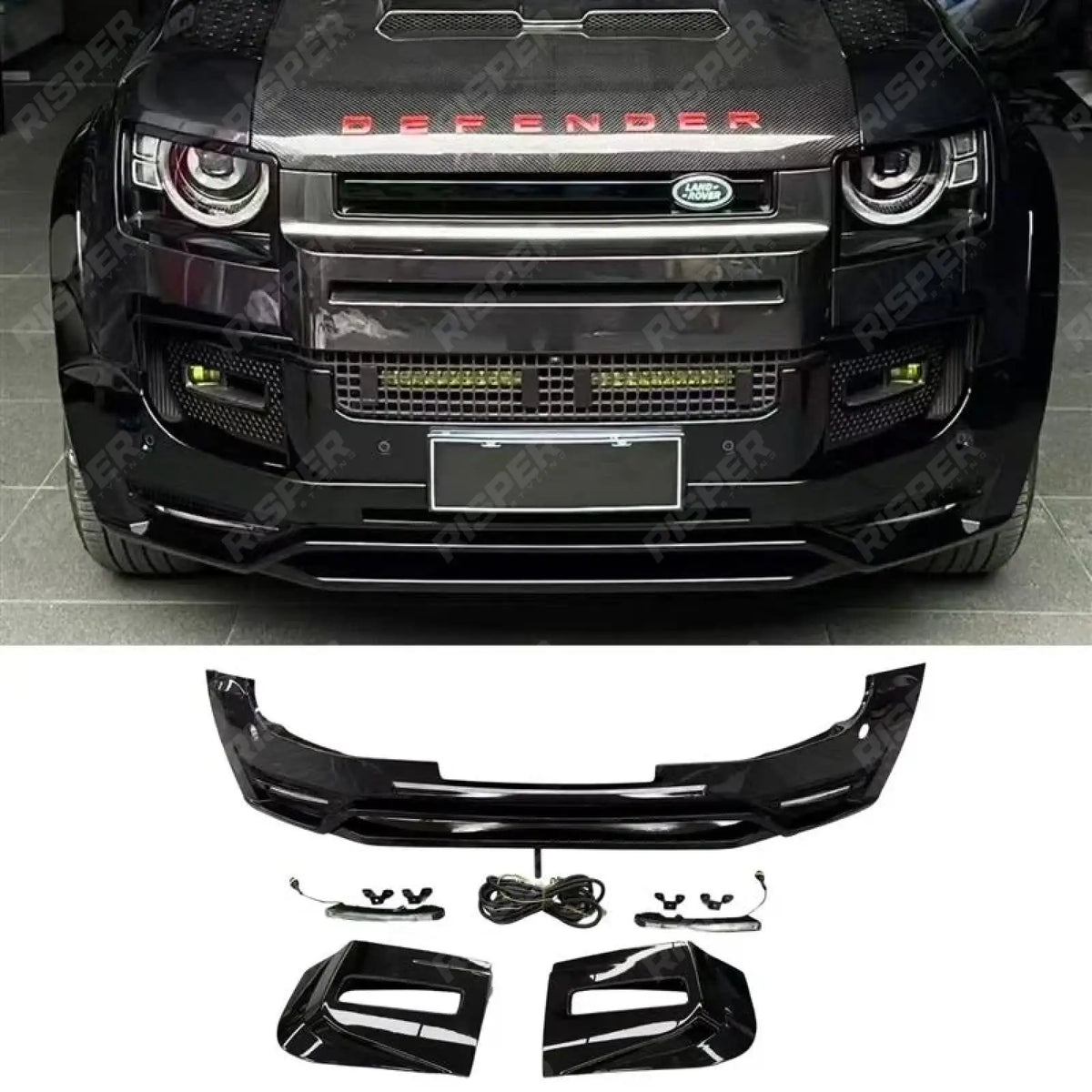 Front Bumper Splitter in Gloss Black For Land Rover Defender L663 90 / 110 / 130 2020 Onward