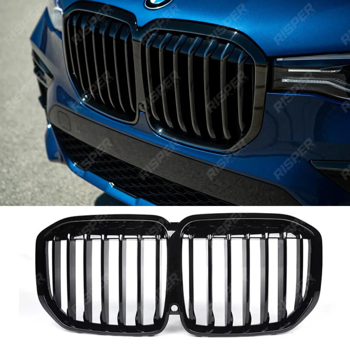 Front Grill Solid Slat Style In Gloss Black For BMW X7 G07 2018 - 2023