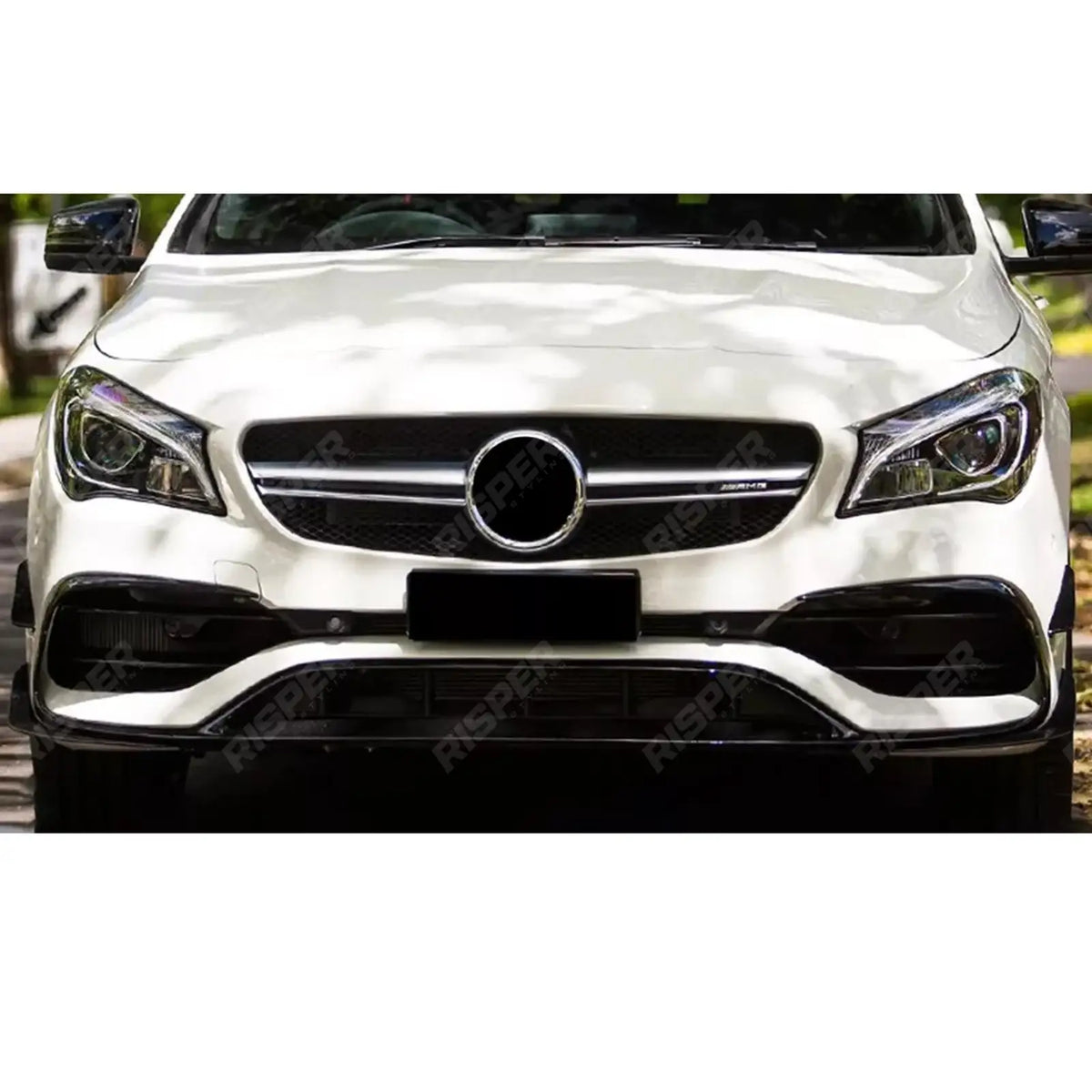 FRONT SPLITTER LIP WITH CANARDS IN GLOSS BLACK For MERCEDES CLA C117 AMG LINE 2016-2019