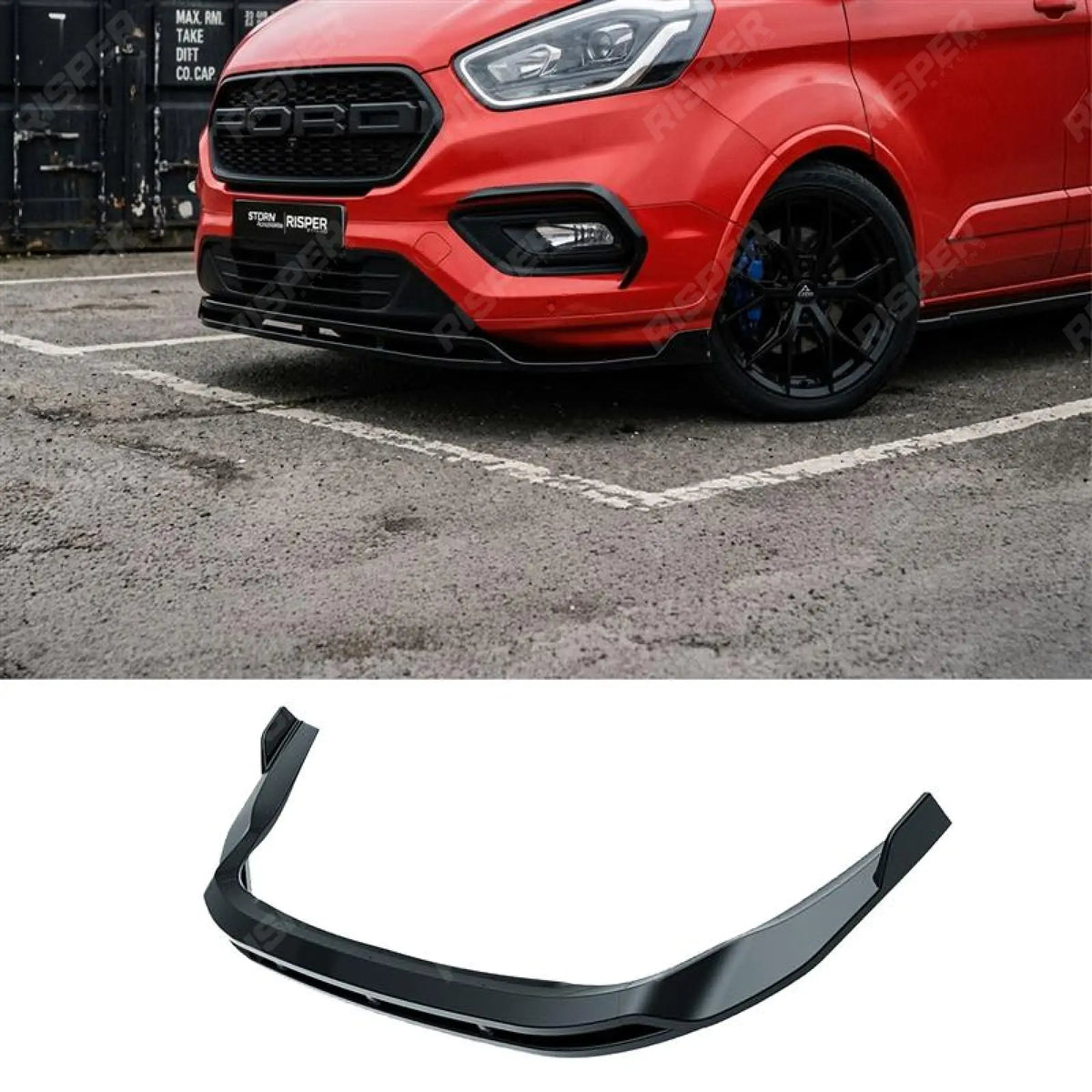 Front Splitter V2 In Gloss Black For Ford Transit Custom Mk1 Facelift 2017-2023