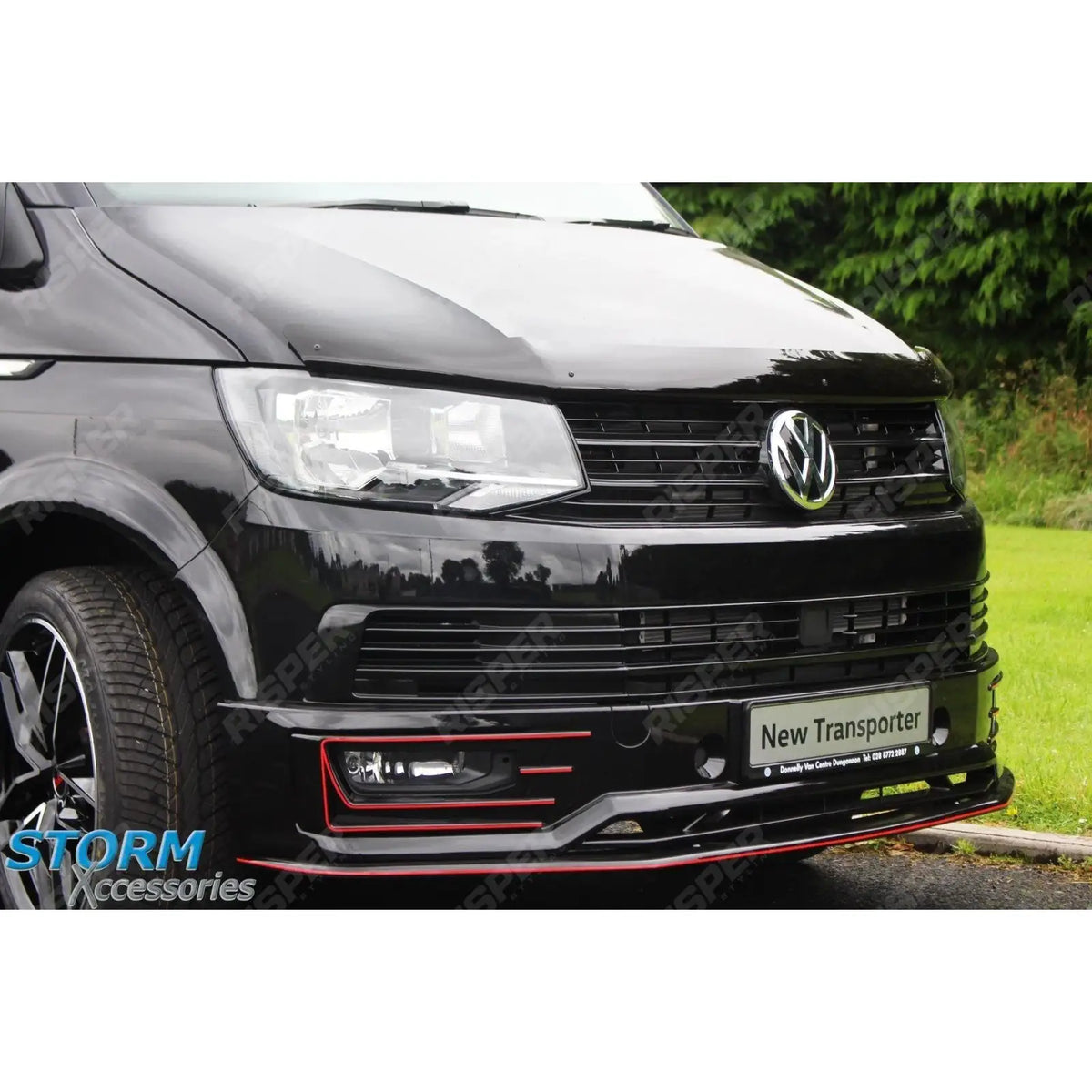 Front Sport-Line Splitter Lip in Gloss Black For VW T6 Transporter 2015 Onwards