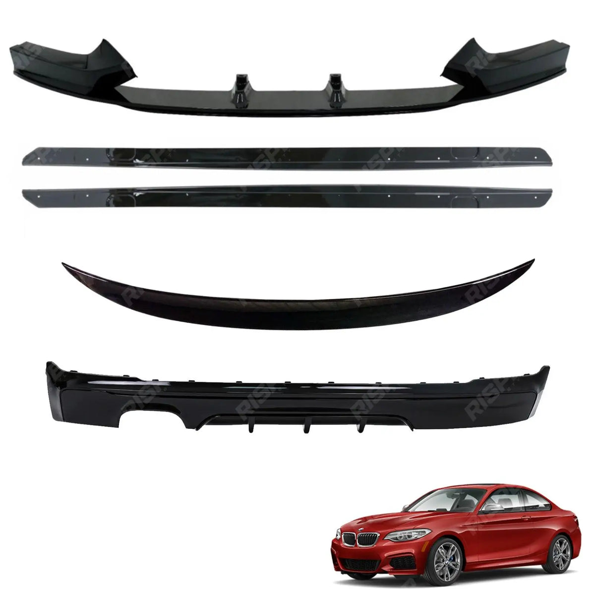 Gloss Black Full Aero Body Kit Diffuser 00____ For BMW 2 Series F22 M Sport 2014-2021
