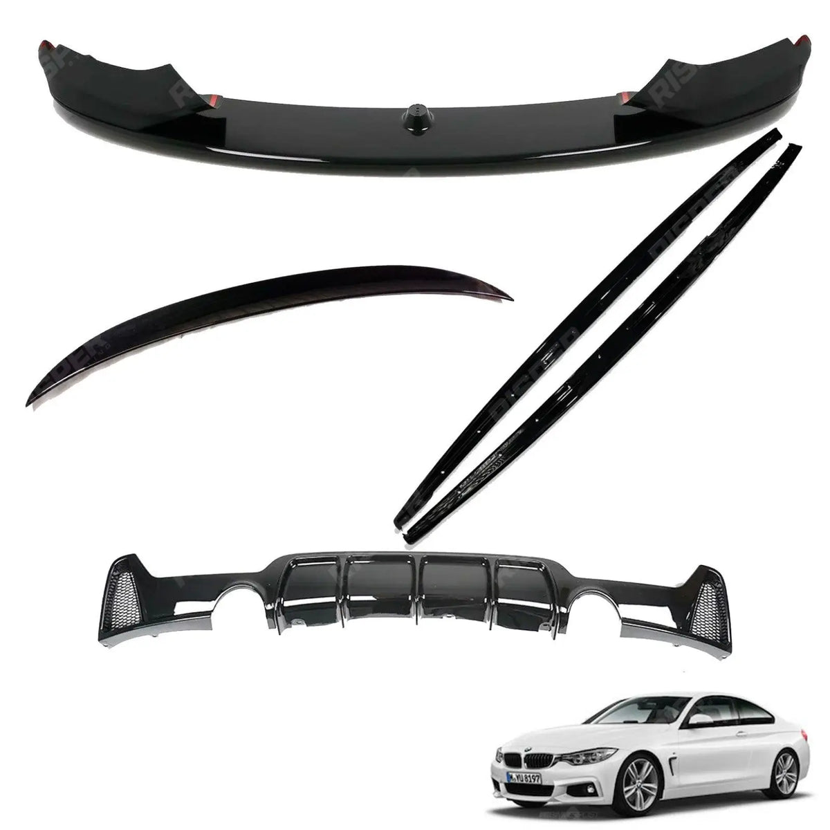 Gloss Black Full Aero Body Lip Kit Diffuser 0___0 For BMW 4 Series F32 M Sport 2014-2020