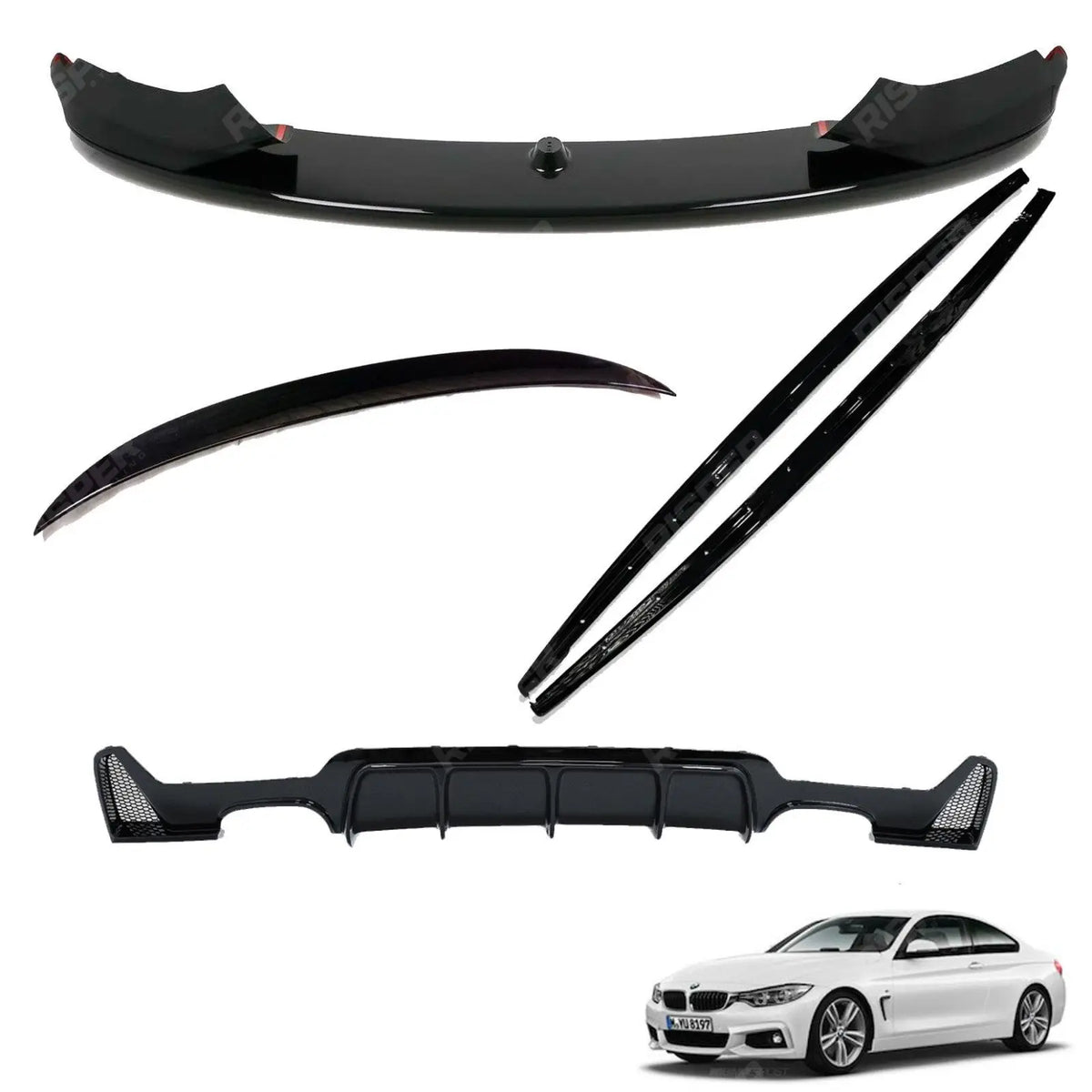 Gloss Black Full Aero Body Lip Kit Diffuser 00__00 For BMW 4 Series F32 M Sport 2014-2020