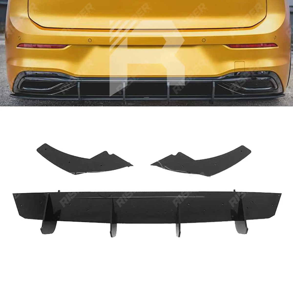 Gloss Black Rear Blade Style Diffuser & Side Splitters For Volkswagen Golf MK8 GTI 2020+