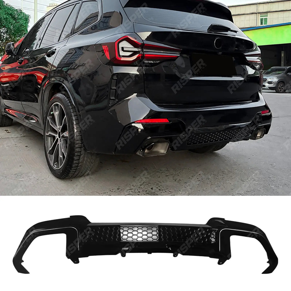 M Sport Rear Diffuser in Gloss Black For BMW X3 G01 LCI 2022-2024