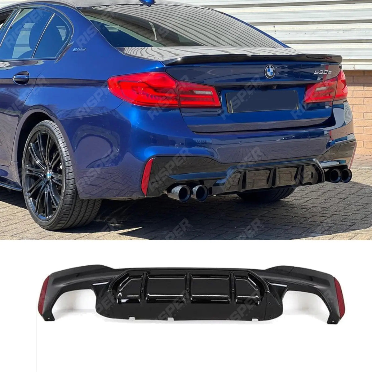 M5 Look Rear Diffuser Quad Exit Gloss Black For BMW 5 Series M Sport G30 G31 2017-2024