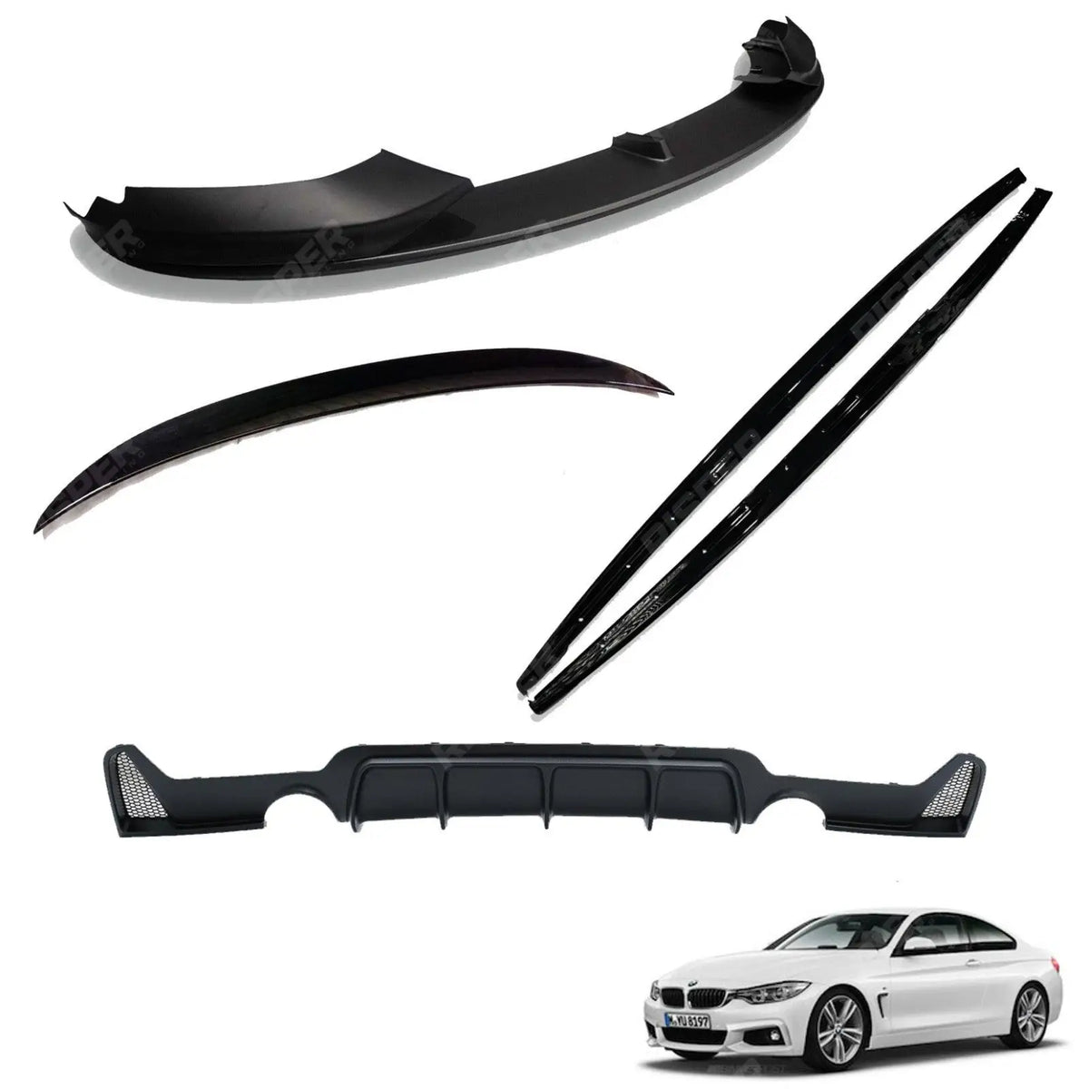 Matte Black Full Aero Body Lip Kit Diffuser 0___0 For BMW 4 Series F32 M Sport 2014-2020