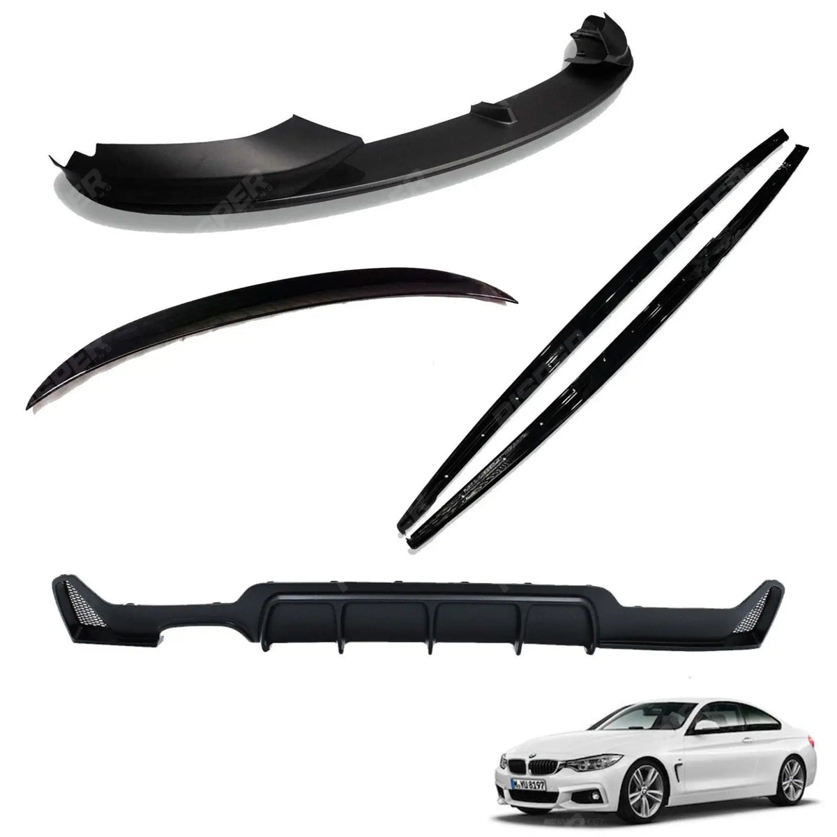 Matte Black Full Aero Body Lip Kit Diffuser 00___ For BMW 4 Series F32 M Sport 2014-2020