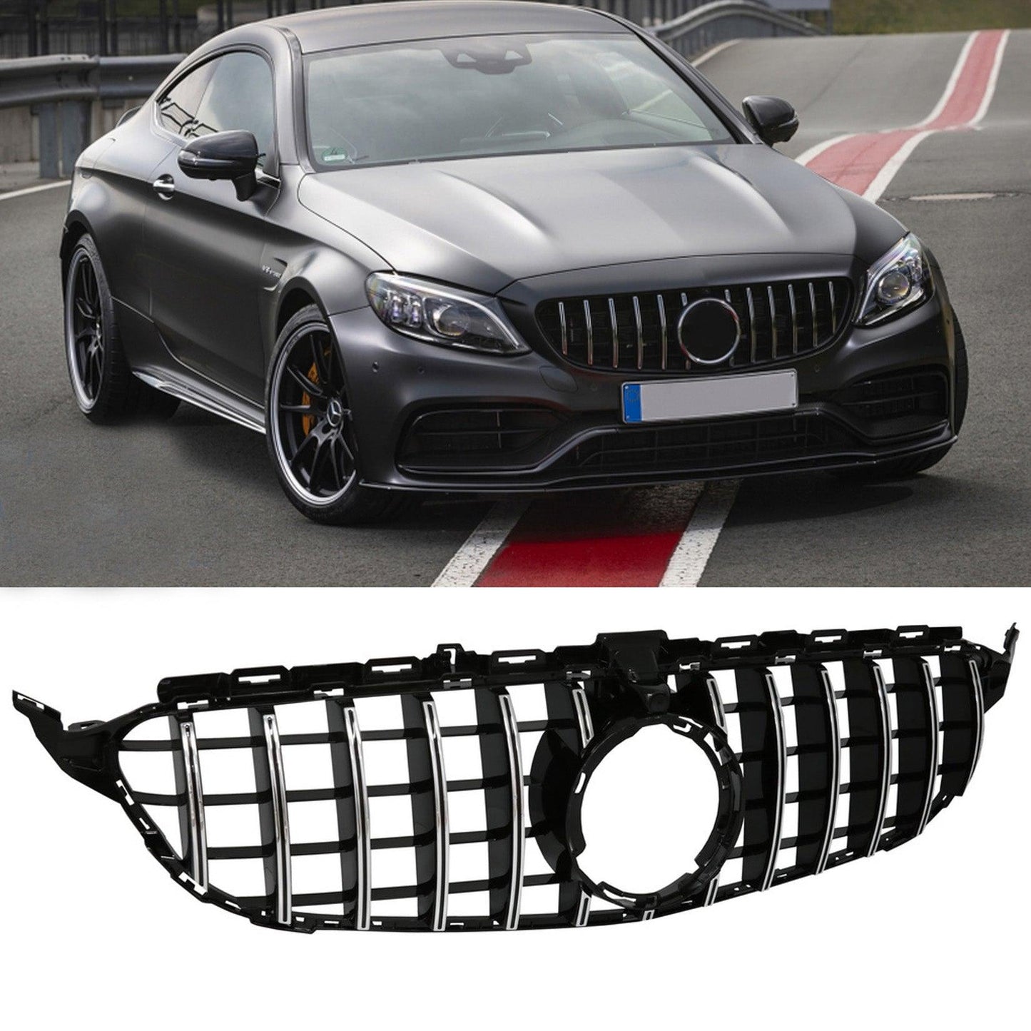 Mercedes C-Class W205 Facelift 2018-2020 Front Grill - Panamericana GT-R Style - Silver - TMC Motorsport