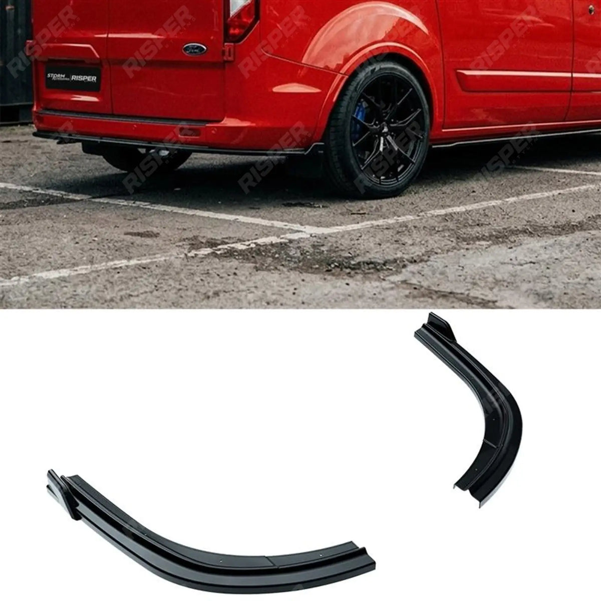 Rear Bumper Corner Splitters V2 in Gloss Black For Ford Transit Custom Mk1 Facelift 2017-2023