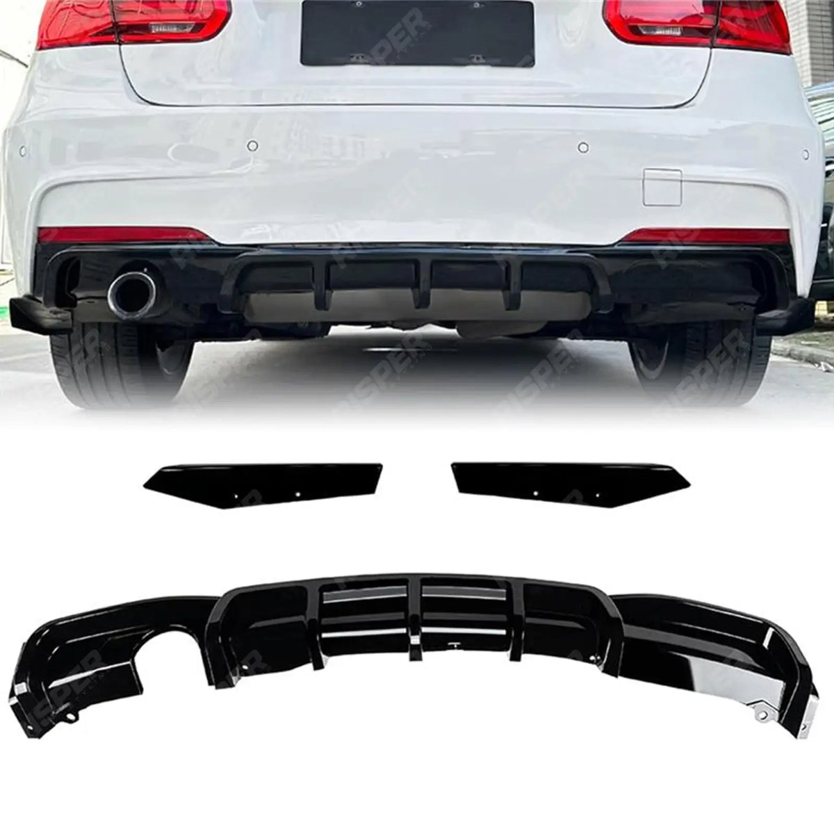 Rear Diffuser 0____ Single Exit In Gloss Black For BMW 3 Series F30 2012-2018